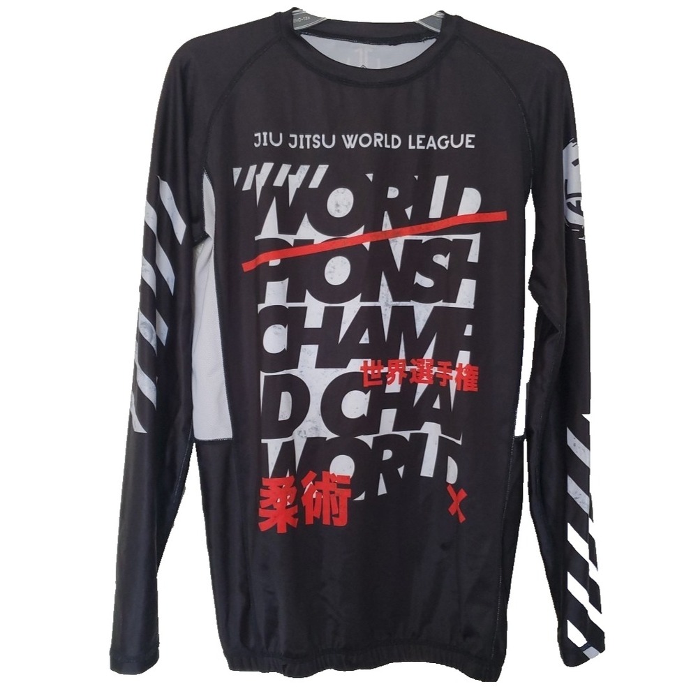 Jiu Jitsu World League Rash Guard Mens Large Black Long Sleeve MMA BJJ Shirt